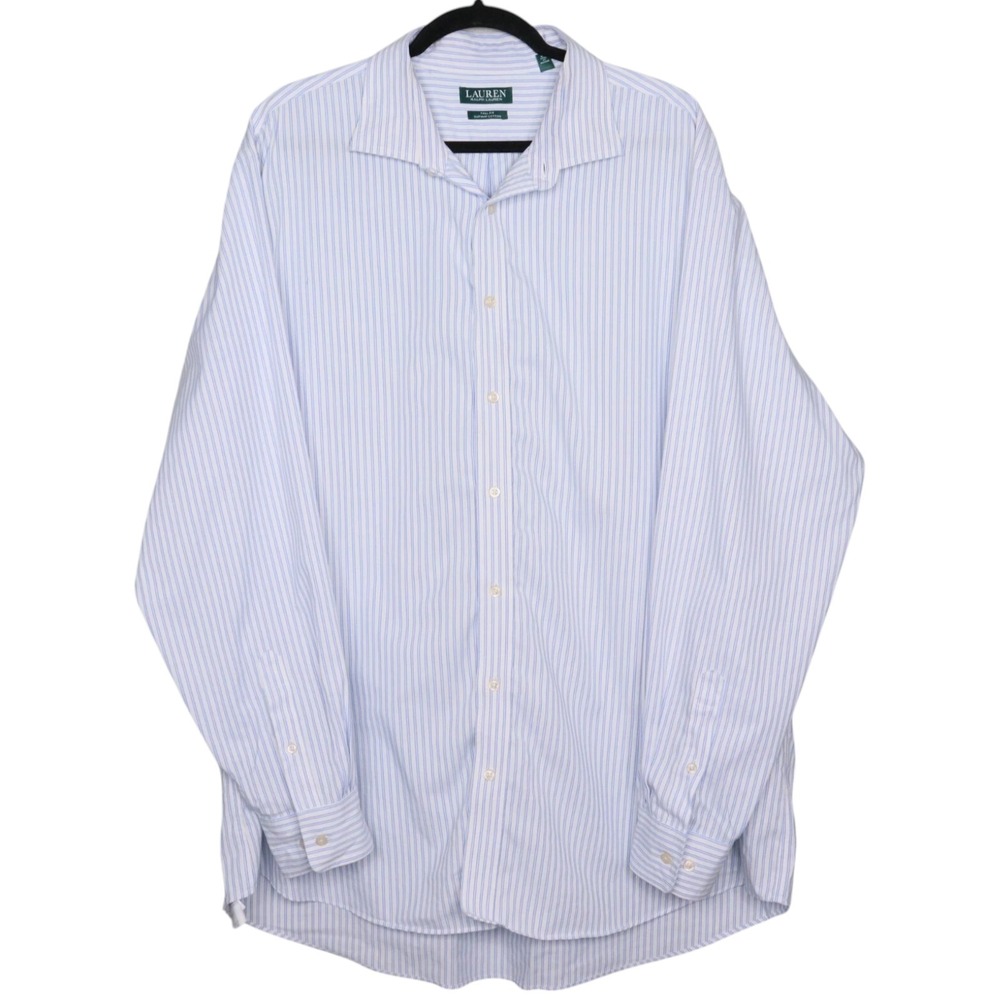 Lauren Ralph Lauren Button Up Shirt Mens Sz 19 36/37 Blue Tall Fit Supima Cotton